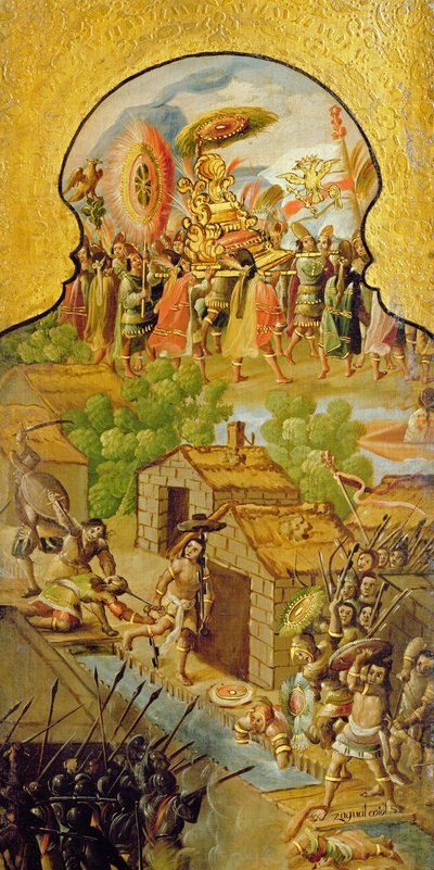 Capture of Montezuma and Clashes with the Spanish on the Streets of Tenochtitlan by Spanish School